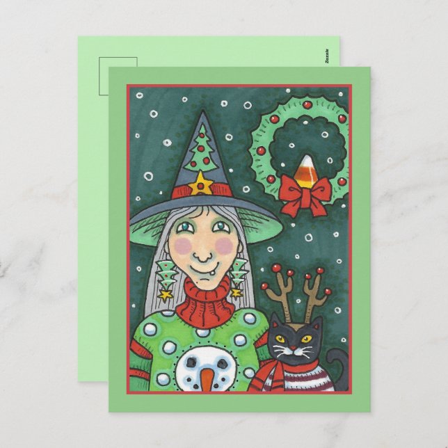 CARTÃO POSTAL DE FESTIVIDADES BRINCADEIRA DE NEVE, GATO PRETO XMAS HALLOWEEN (Frente/Verso)