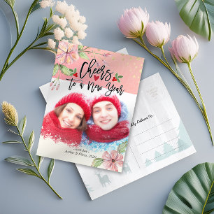 Cartão Postal De Festividades Brinde para Foto de Boas Festas de Ano Novo