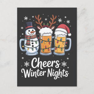 Cartão Postal De Festividades Brindes Noites de Inverno Cervejas Boneco de Neve