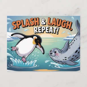Cartão Postal De Festividades "Brinque & Sorria" Pinguim Ártico e Foca Caprichos