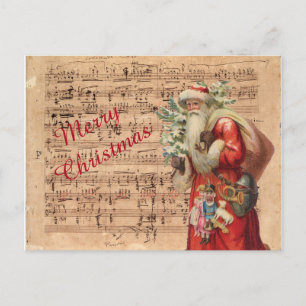Cartão Postal De Festividades Brinquedos e árvore nostálgicos do papai noel co