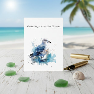 Cartão Postal De Festividades Brisa Oceânica: Gaivota Aquarela