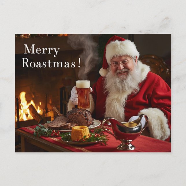 Cartão Postal De Festividades British Christmas Card with Santa Claus at Pub (Frente)