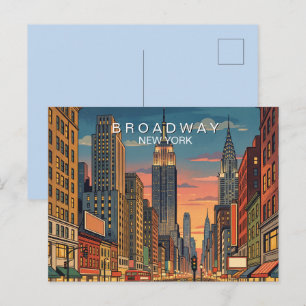 Cartão Postal De Festividades Broadway Nova York Viagem Arte Vintage