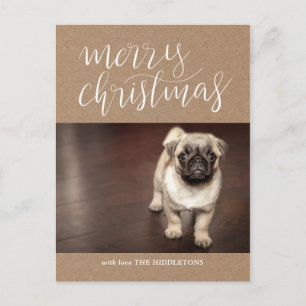 Cartão Postal De Festividades Brown Kraft Paper Feliz Script de Natal Foto