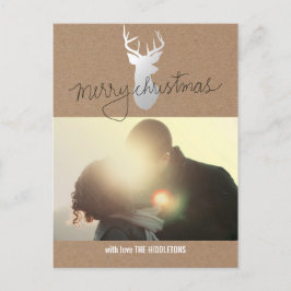Cartão Postal De Festividades Brown Kraft Paper Silver Reindeer Foto de Natal