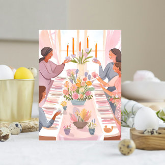 Cartão Postal De Festividades Brunch de Páscoa | Refeição Familiar em Aquarela F