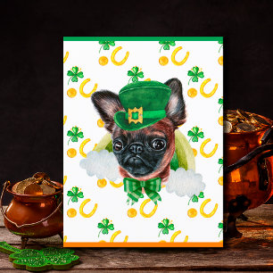 Cartão Postal De Festividades Brussels Griffon Cão Trevo St. Patrick's Day