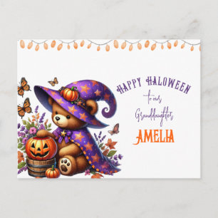 Cartão Postal De Festividades Bruxa Bonita Urso Netos Halloween
