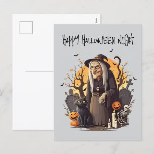 Cartão Postal De Festividades 👻 Bruxa Cartão de Boas Festas de Halloween 🎃🧙‍♀