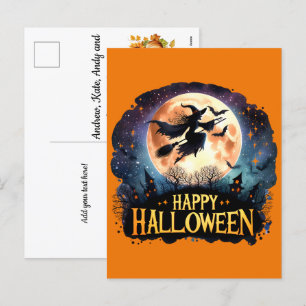 Cartão Postal De Festividades Bruxa de Broom Voador - Feliz Halloween