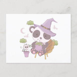 Cartão Postal De Festividades Bruxa de Panda Super Bonita e Halloween de Lua Cre