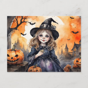 Cartão Postal De Festividades Bruxa do Halloween da Watercolor