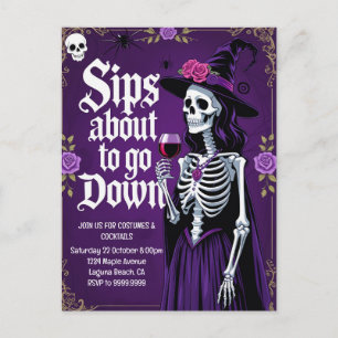 Cartão Postal De Festividades Bruxa Esqueleto Halloween
