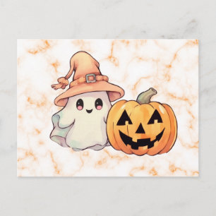 Cartão Postal De Festividades Bruxas Fantasmas Bonito Chapéu Laranja Mármore Hal