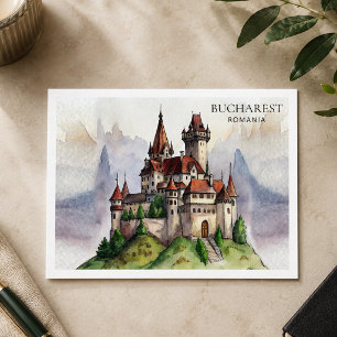 Cartão Postal De Festividades Bucareste Romênia Arte de Aquarela de Cidade Ant