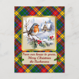 Cartão Postal De Festividades Buchanan Tartan w/Robin Personalizado
