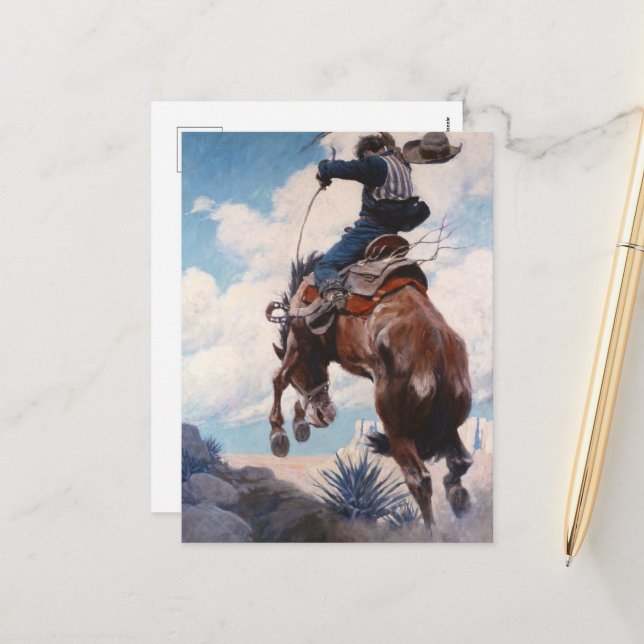 Cartão Postal De Festividades Bucking por Newell Convers Wyeth (Frente/Verso In Situ)