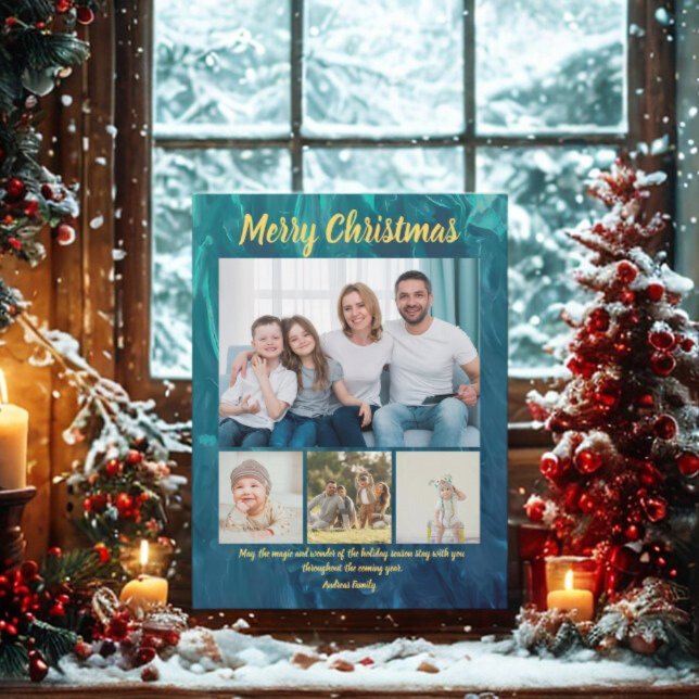 Cartão Postal De Festividades Budget Elegant Gold Coral Christmas 4 Photo  (Criador carregado)