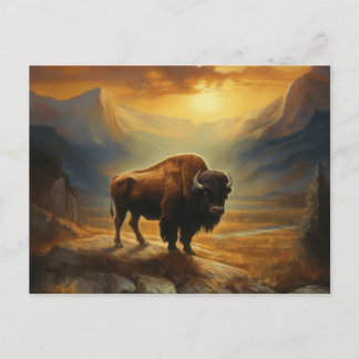 Cartão Postal De Festividades Buffalo Bison Sunset Silhouette