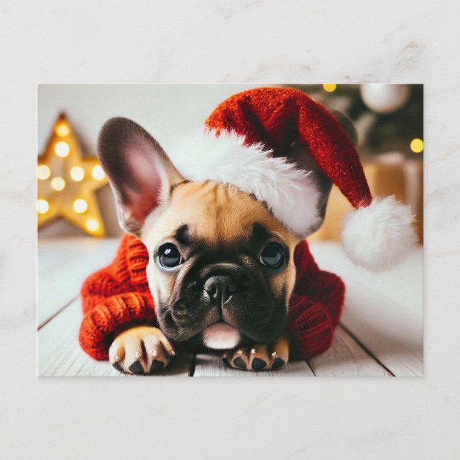 Cartão Postal De Festividades Buldogue Francês de Xmas Bonito (Frente)