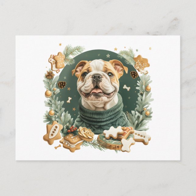 Cartão Postal De Festividades Buldogue Inglês de Natal (Frente)