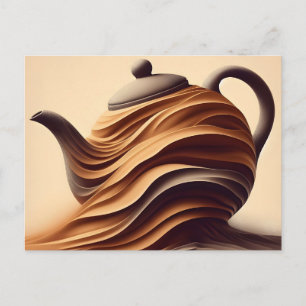 Cartão Postal De Festividades Bule de Chá Zen Minimalista Abstrato Fluido