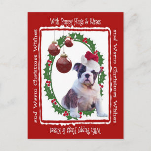 Cartão Postal De Festividades Bulldog Christmas Puppy Hugs Postcard #2