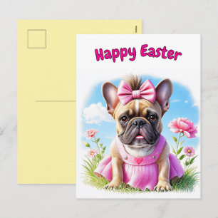 Cartão Postal De Festividades Bulldog Francês Flores Páscoa Bulldog Francês