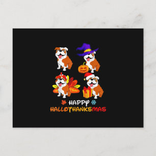 Cartão Postal De Festividades Bulldog Halloween E Feliz Natal Feliz Hallot