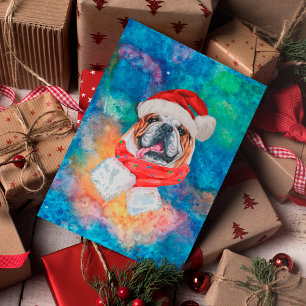 Cartão Postal De Festividades Bulldog Inglês Raça Cachorro Natal