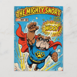 Cartão Postal De Festividades Bulldog Superhero Flying with Cape