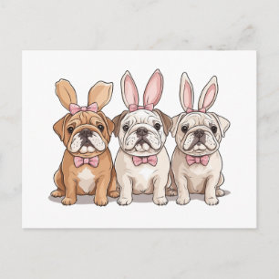 Cartão Postal De Festividades Bulldogs ingleses de Páscoa
