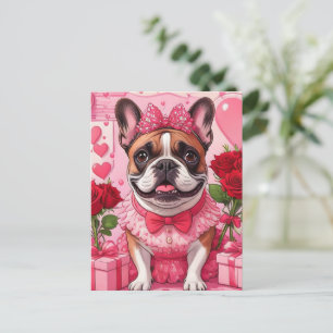 Cartão Postal De Festividades Bulldogue Francês Enamorado