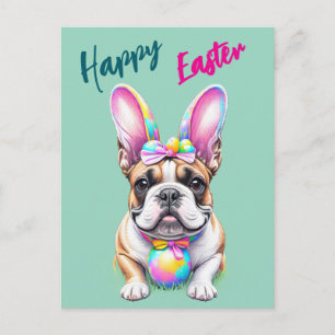 Cartão Postal De Festividades Bulldogue Francês Feliz Páscoa French Bulldog