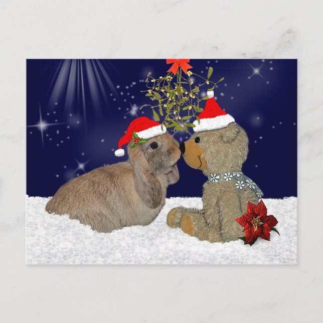 Cartão Postal De Festividades Bunny Love at Christmas Postcard (Frente)