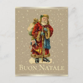 Cartão Postal De Festividades Buon Natale Italiana Vintage Papais noeis Douradas