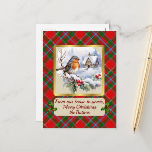 Cartão Postal De Festividades Butter Tartan w/Robin Personalizado