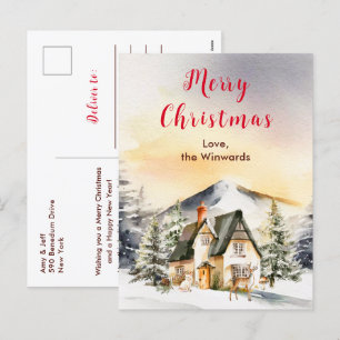 Cartão Postal De Festividades Cabana de Férias de Inverno Feliz Natal