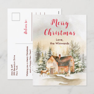 Cartão Postal De Festividades Cabana de Férias de Inverno Feliz Natal