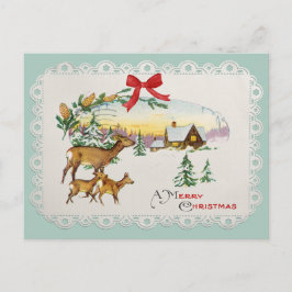 Cartão Postal De Festividades Cabana de Natal Vintage & Veado