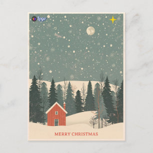Cartão Postal De Festividades Cabana Vermelha Nórdica Floresta de Neve Vintane N