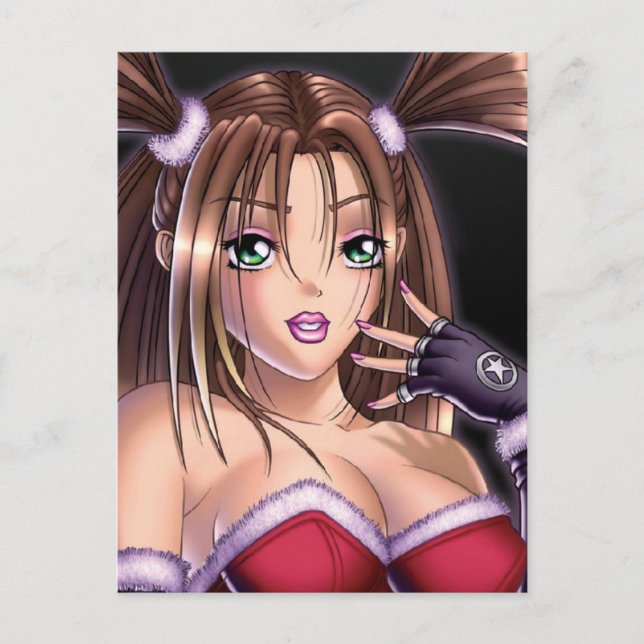 Cartão Postal De Festividades Cabelo de Natal da Menina de Animação (Frente)