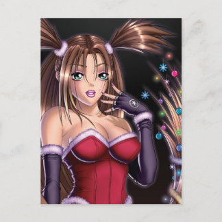 Cartão Postal De Festividades Cabelo do Natal da menina do Anime