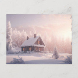 Cartão Postal De Festividades Cabina de madeira encantadora coberta por neve em