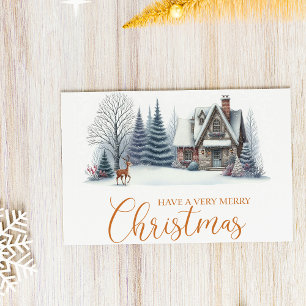 Cartão Postal De Festividades Cabine de Inverno Aconchegante “Tenha um Feliz Nat