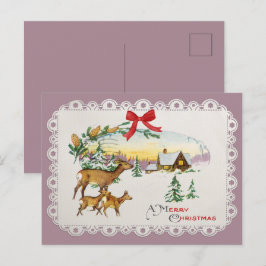 Cartão Postal De Festividades Cabine de Natal Vintage & Veados