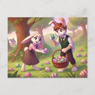 Cartão Postal De Festividades Caça de Ovo de Páscoa Encantadora Bunny