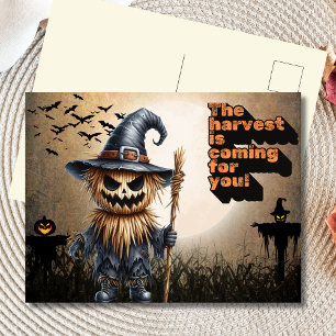 Cartão Postal De Festividades Caçador da Colheita Espantalho Assustador Hallowee