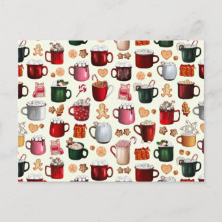 Cartão Postal De Festividades Cacau quente de cozinha e bois de inverno